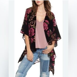 Woven Heart Womens Floral Black Burn Out Velvet Duster Kimono O/S